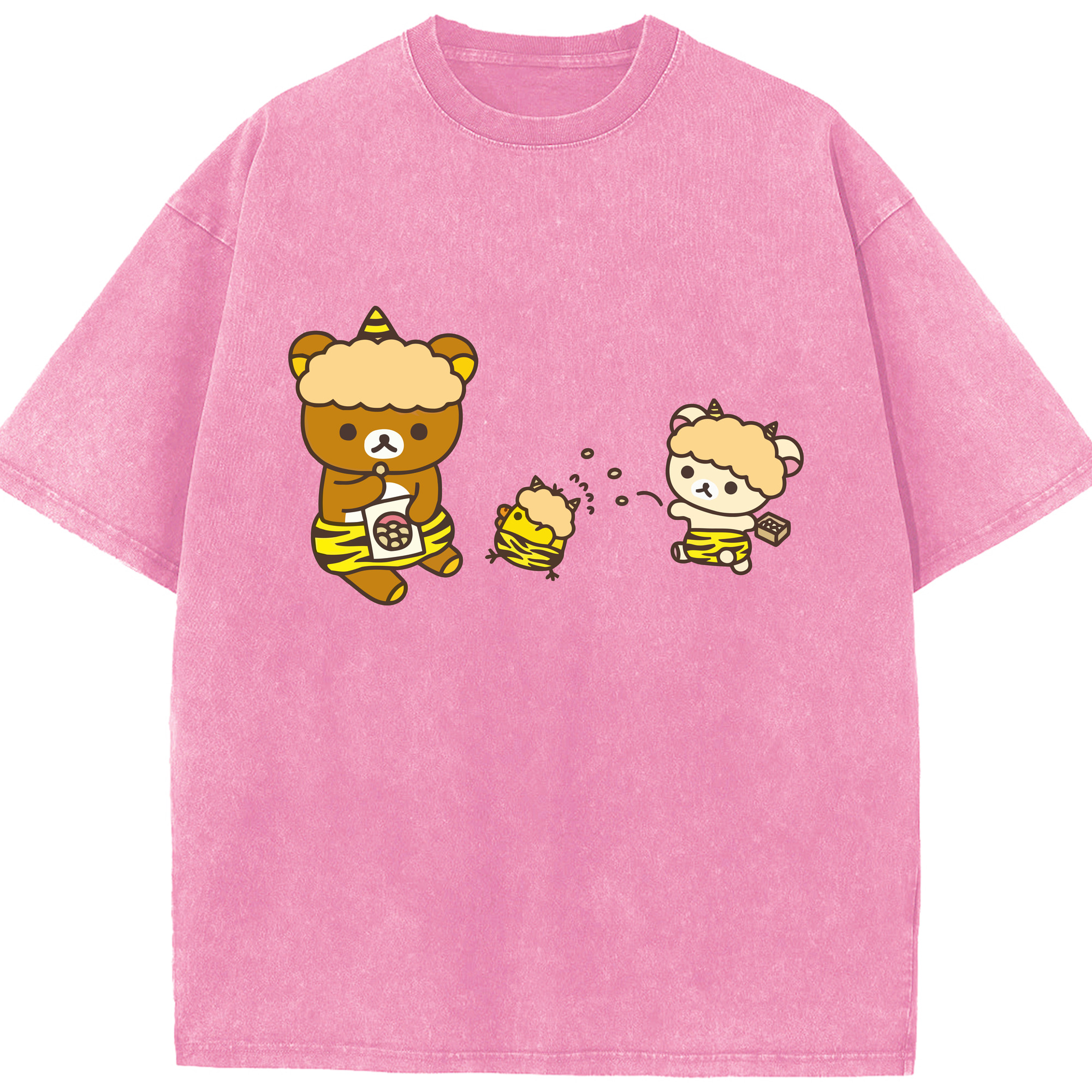 （画像用） リラックマ リラックマ キイロイトリ Rilakkuma Korilakkuma Kiiroitori 綿100% ヴィンテージ風 半袖Tシャツ（フロントプリント）